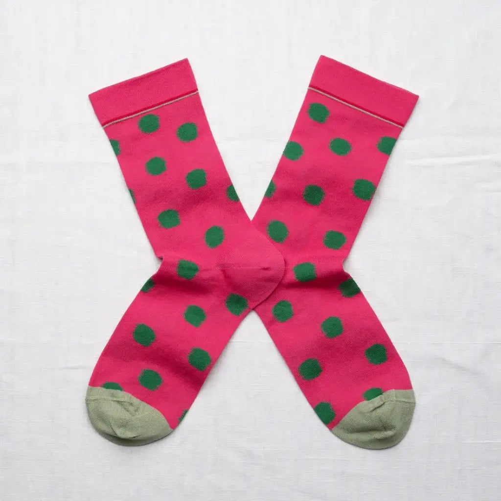 Bonne Maison made in France striped socks Raspberry pink polka dot socks.