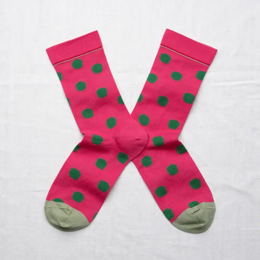 Bonne Maison made in France striped socks Raspberry pink polka dot socks.