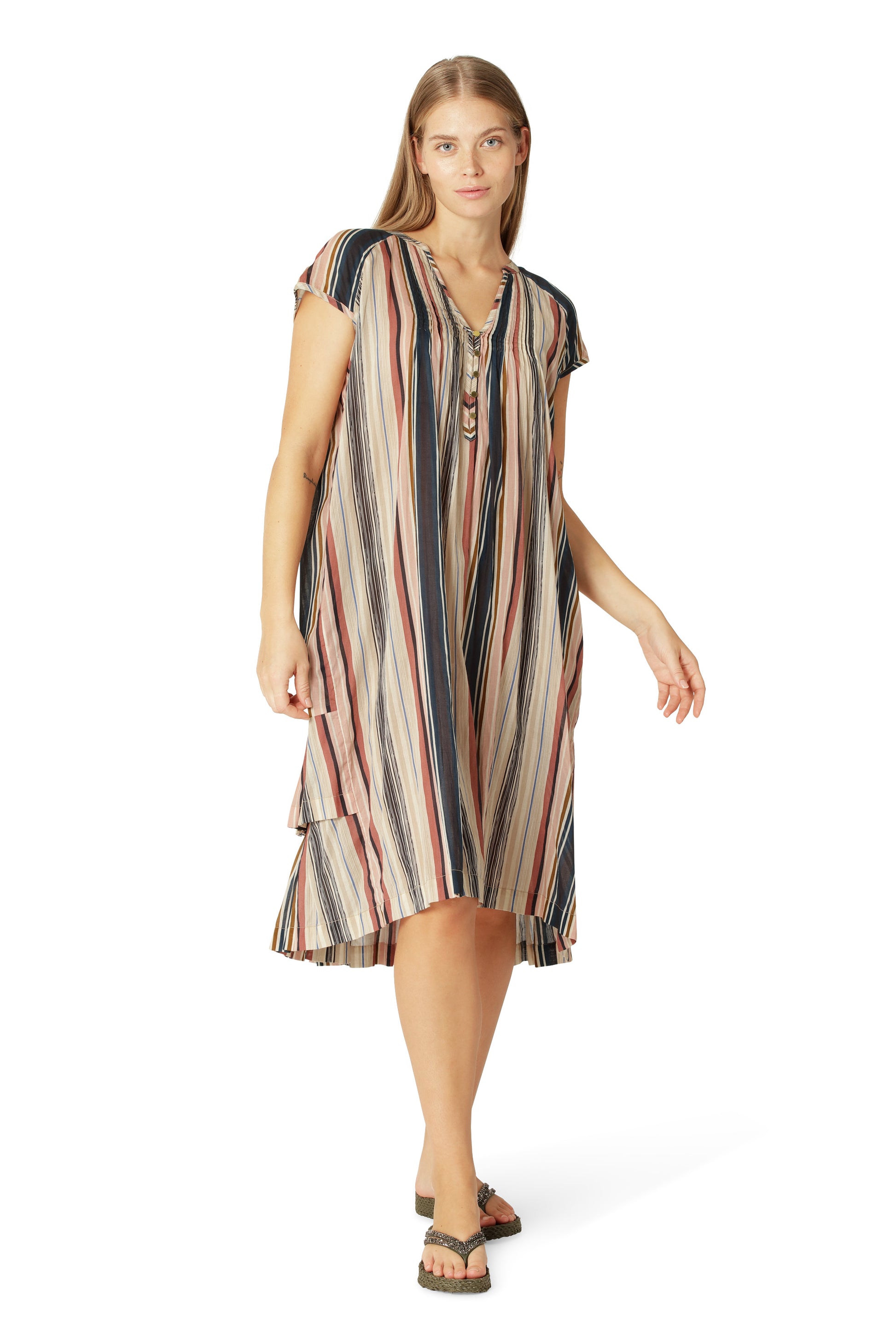 Ilse Jacobsen beige stripe cotton sundress.
