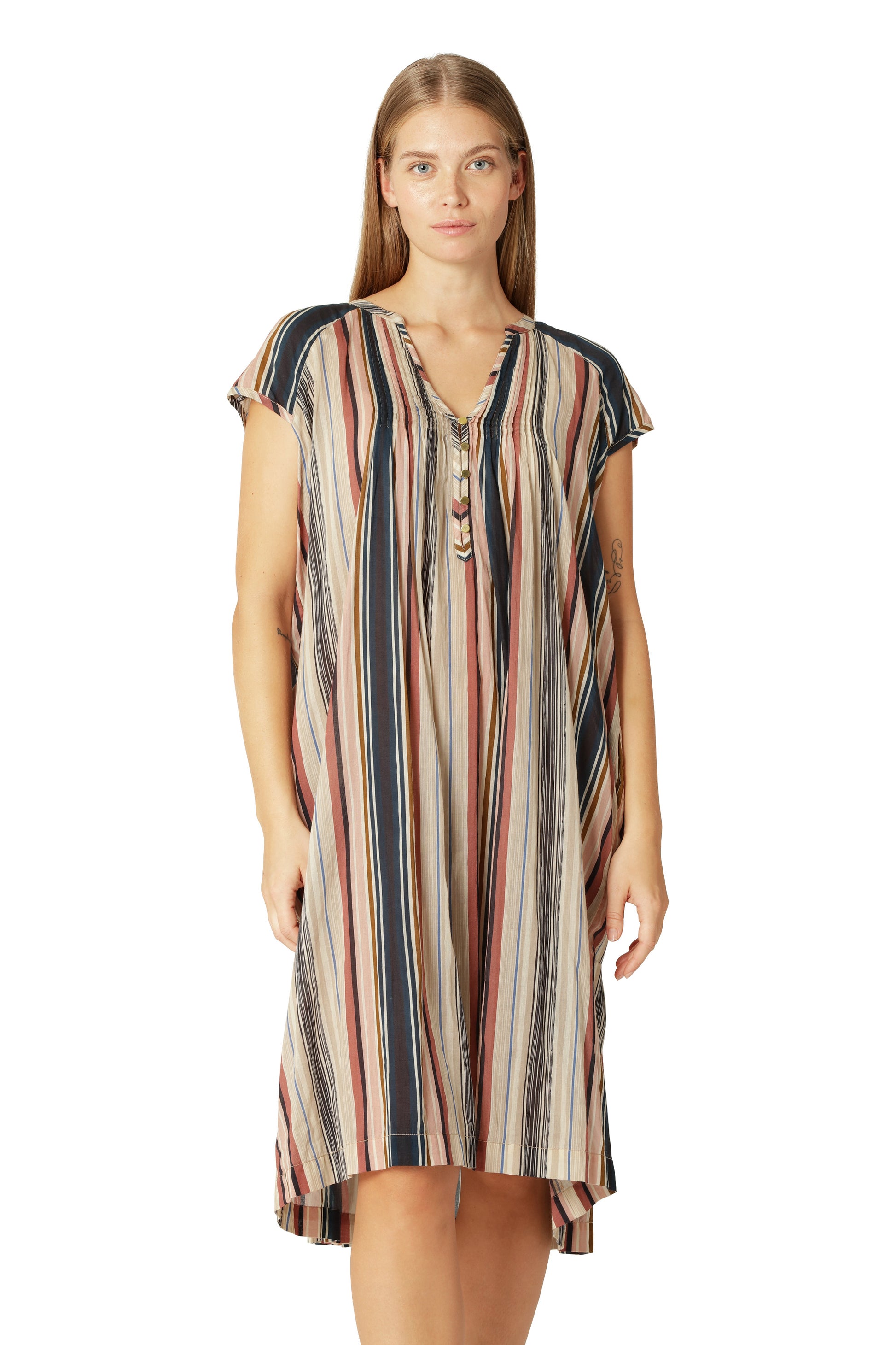 Ilse Jacobsen beige stripe cotton sundress.