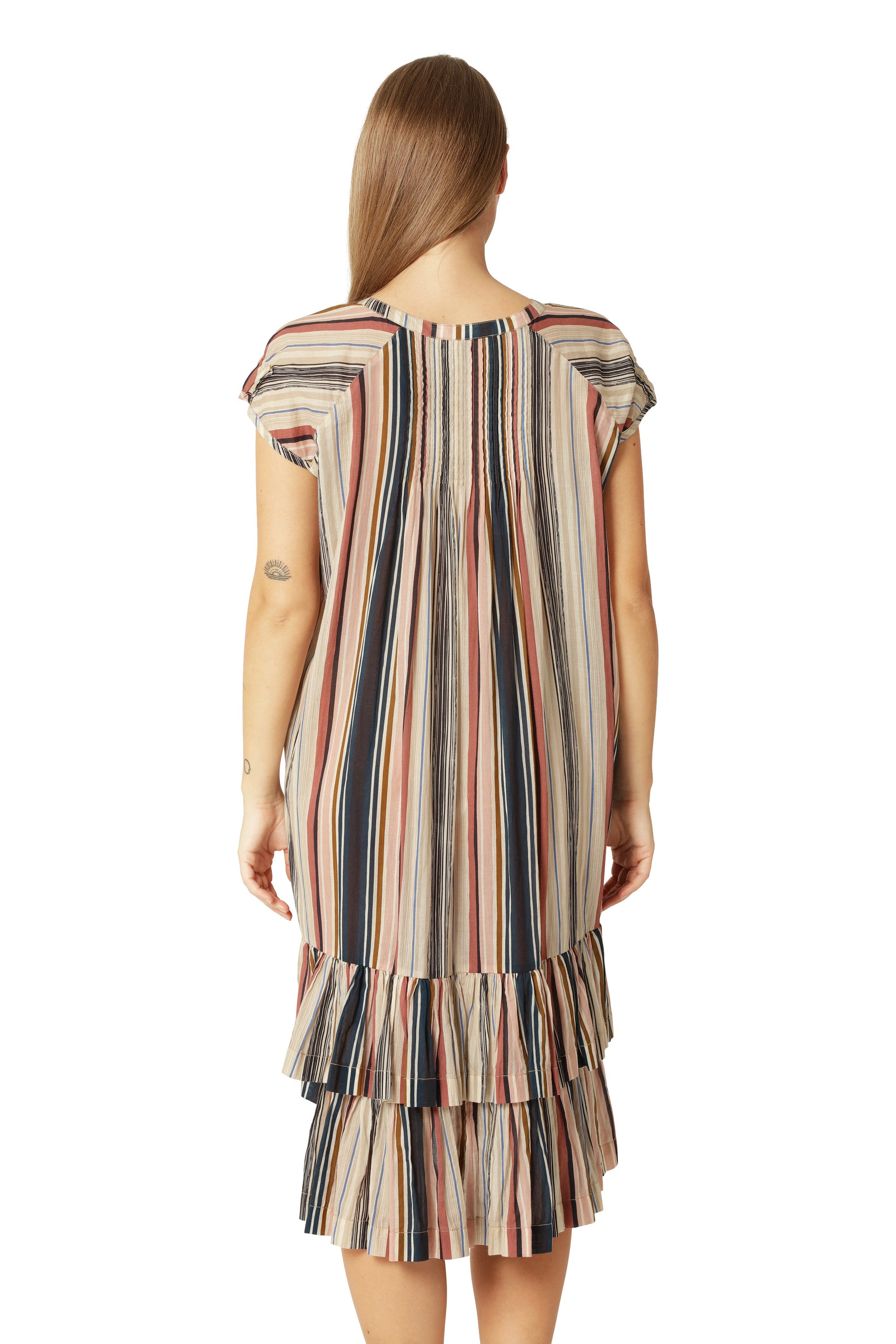 Ilse Jacobsen beige stripe cotton sundress.