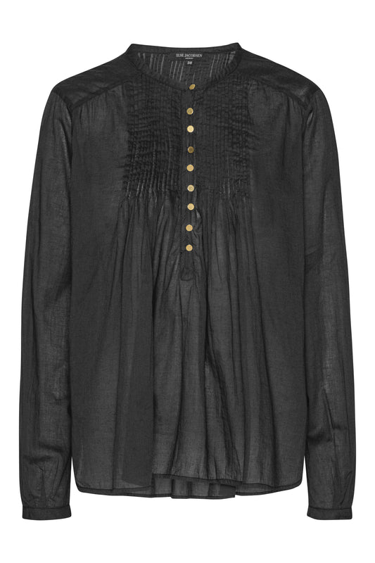 Ilse Jacobsen dark indigo cotton button up shirt with pin tucks.