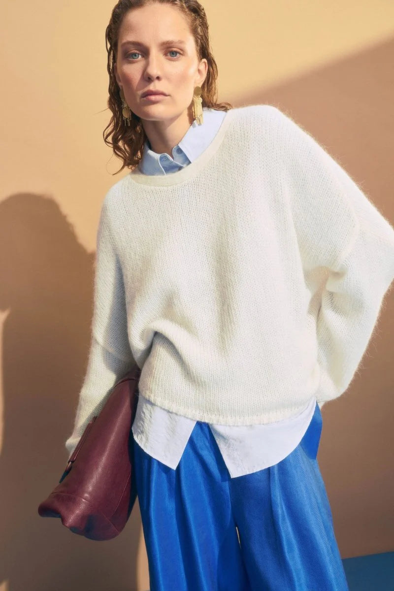 Elk Agna alpaca blend sweater in off white.