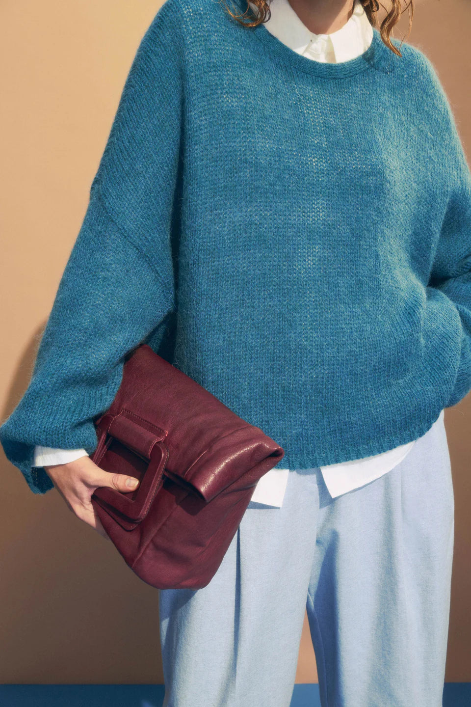 Elk classic Agna ovesized loose knit sweater in stone blue.