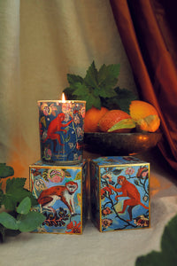 Fragonard limited edition Bois dansant patchouli candle featuring a monkey in the trees.