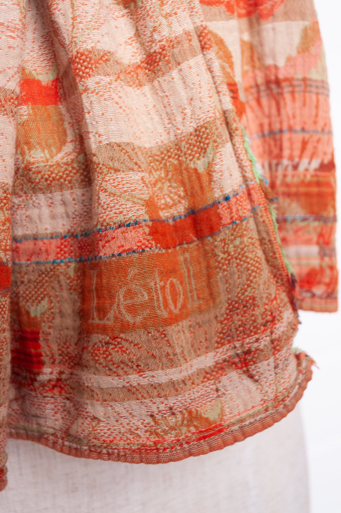 Letol organic cotton jacquard floral scarf Stephanie in Carrot cake orange and taupe.