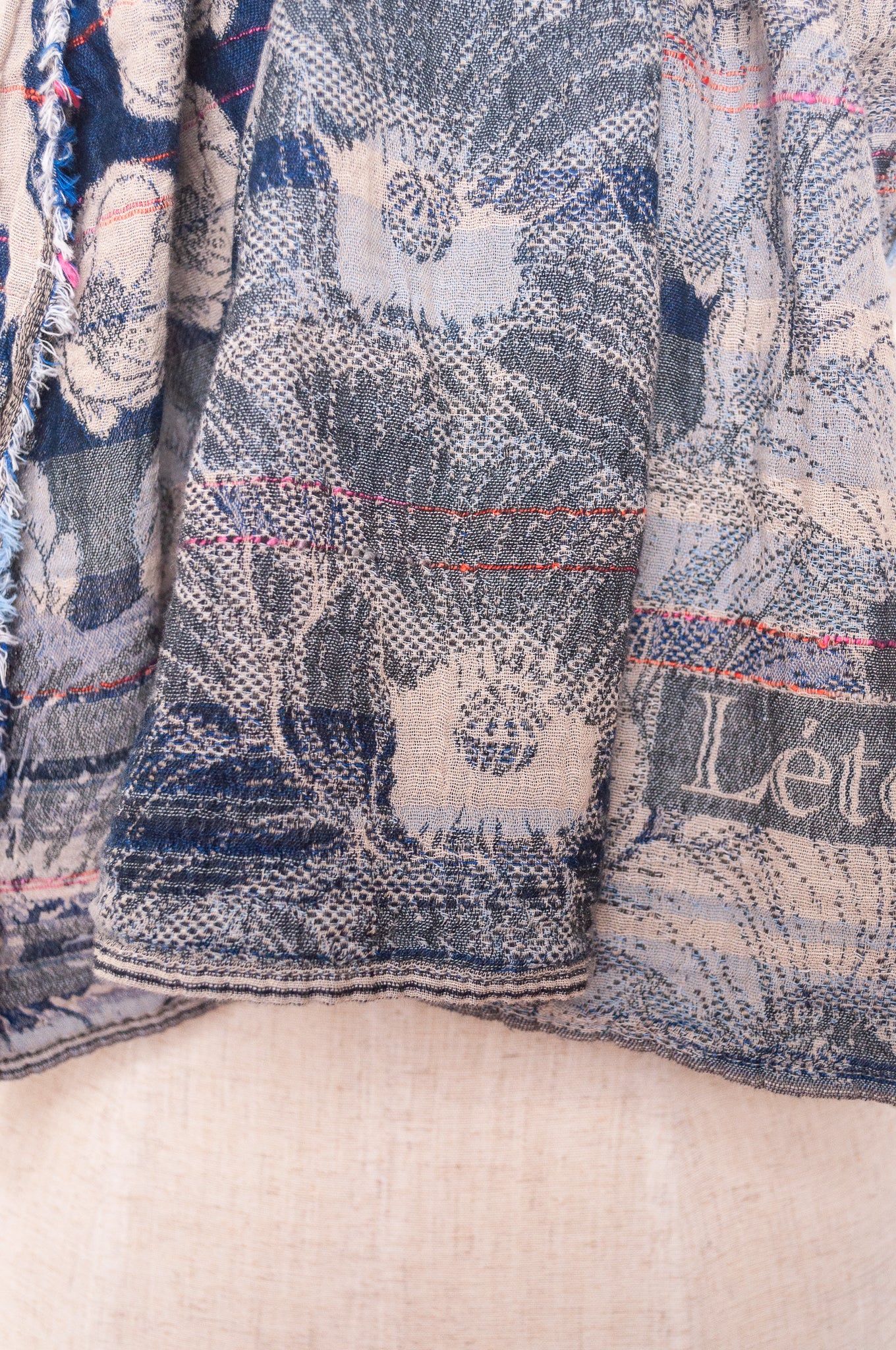 Letol organic cotton jacquard floral scarf Stephanie in navy blue.