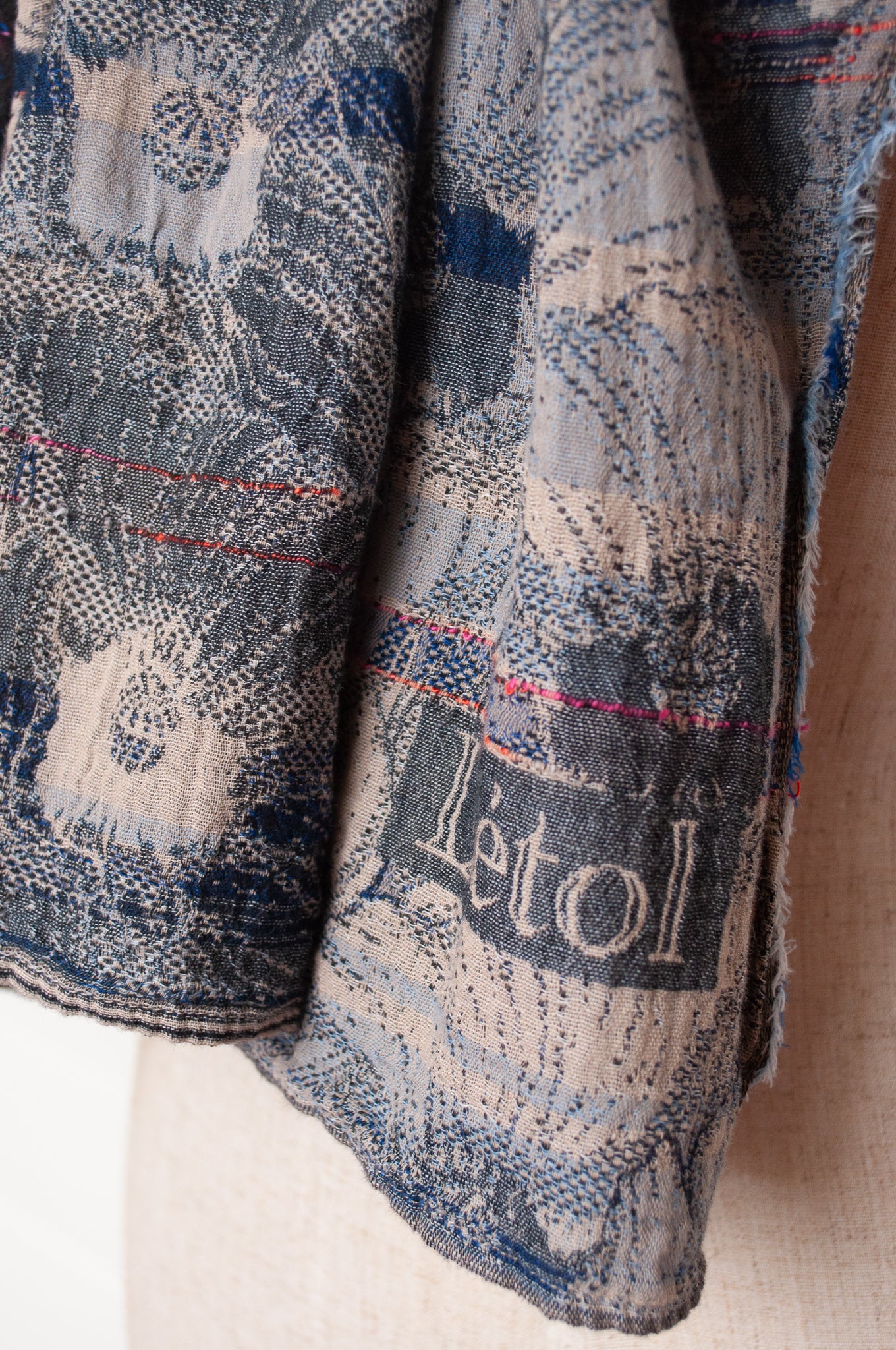 Letol organic cotton jacquard floral scarf Stephanie in navy blue.