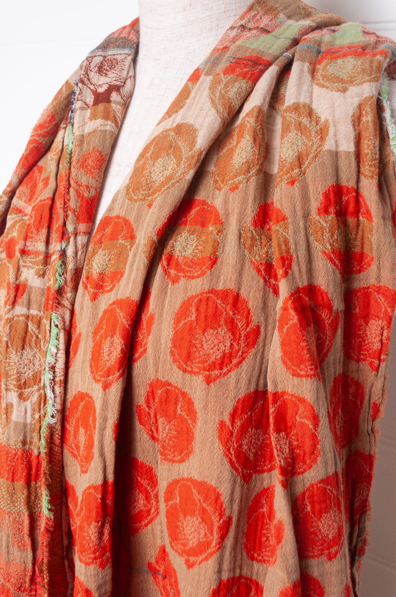 Letol organic cotton jacquard floral scarf Stephanie in Carrot cake orange and taupe.