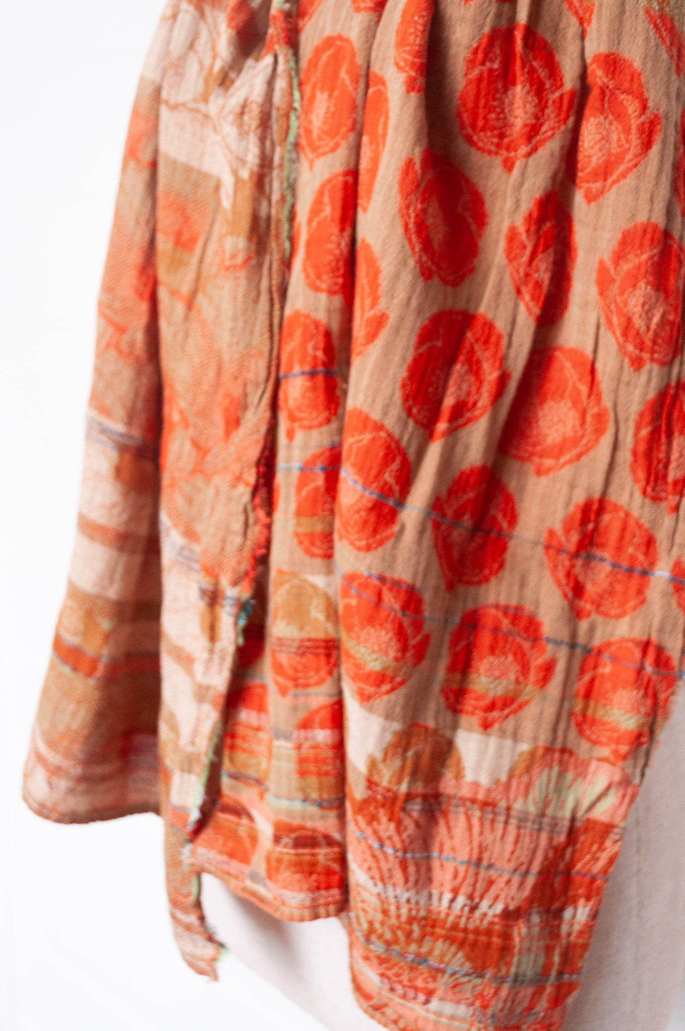 Letol organic cotton jacquard floral scarf Stephanie in Carrot cake orange and taupe.