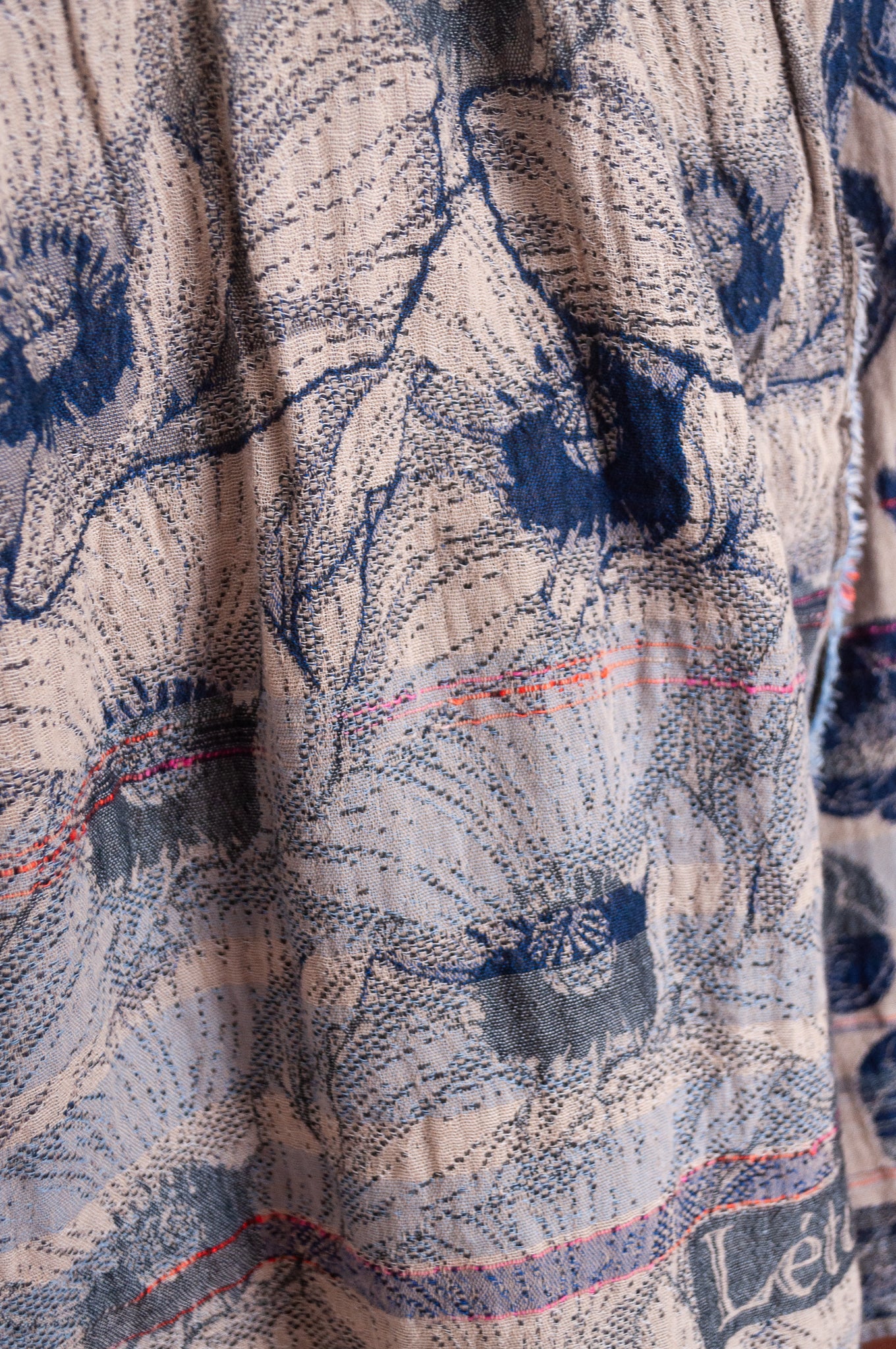 Letol organic cotton jacquard floral scarf Stephanie in navy blue.