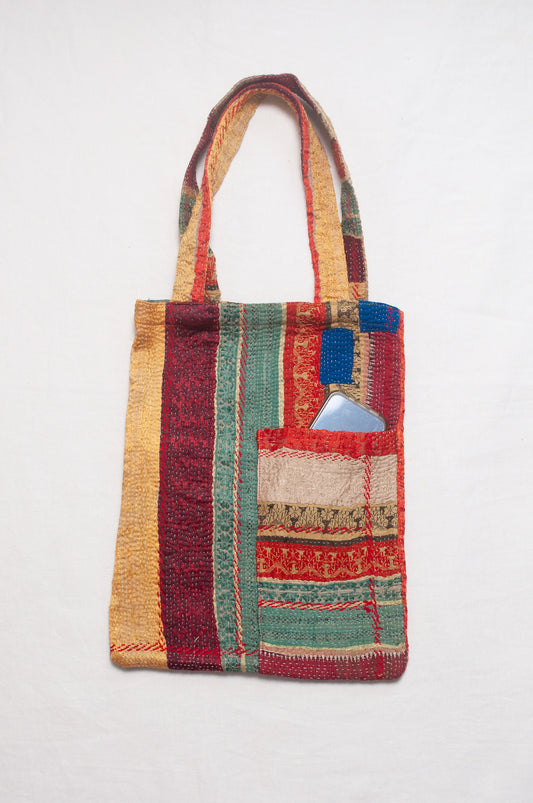 Vintage kantha quilt tote bag.