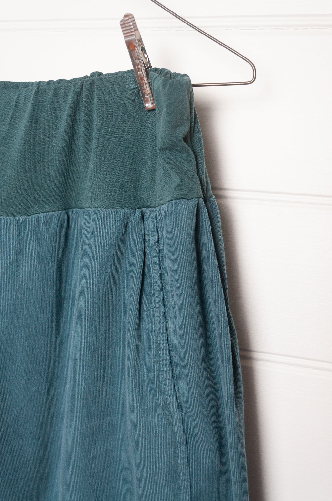 Valia superfine Sydney pants in lightweight fine corduroy in lagoon mid bue.