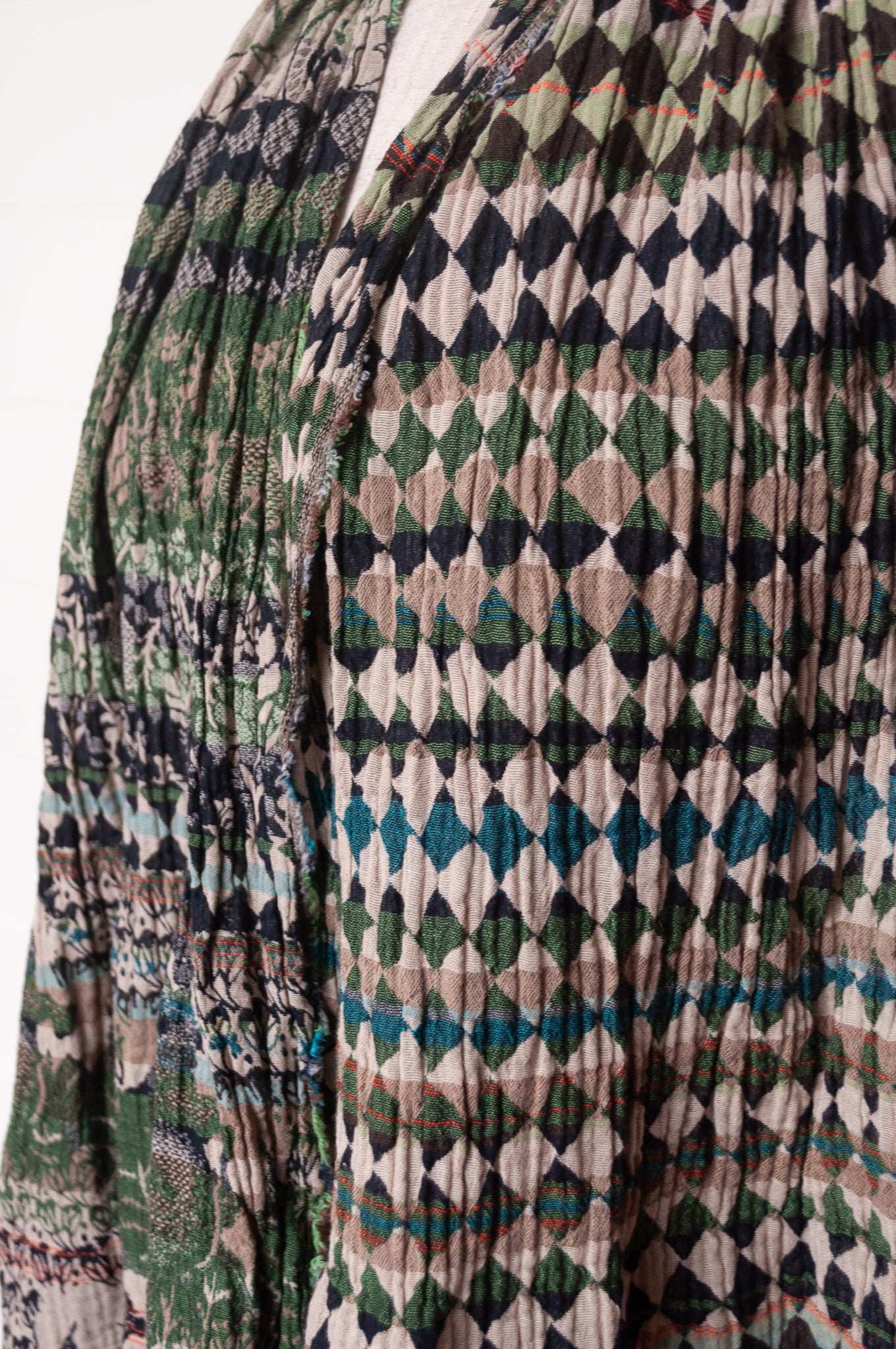 Letol organic cotton jacquard weave scarf in Felicien Indian design with elephants and check in black and green nuit jade.