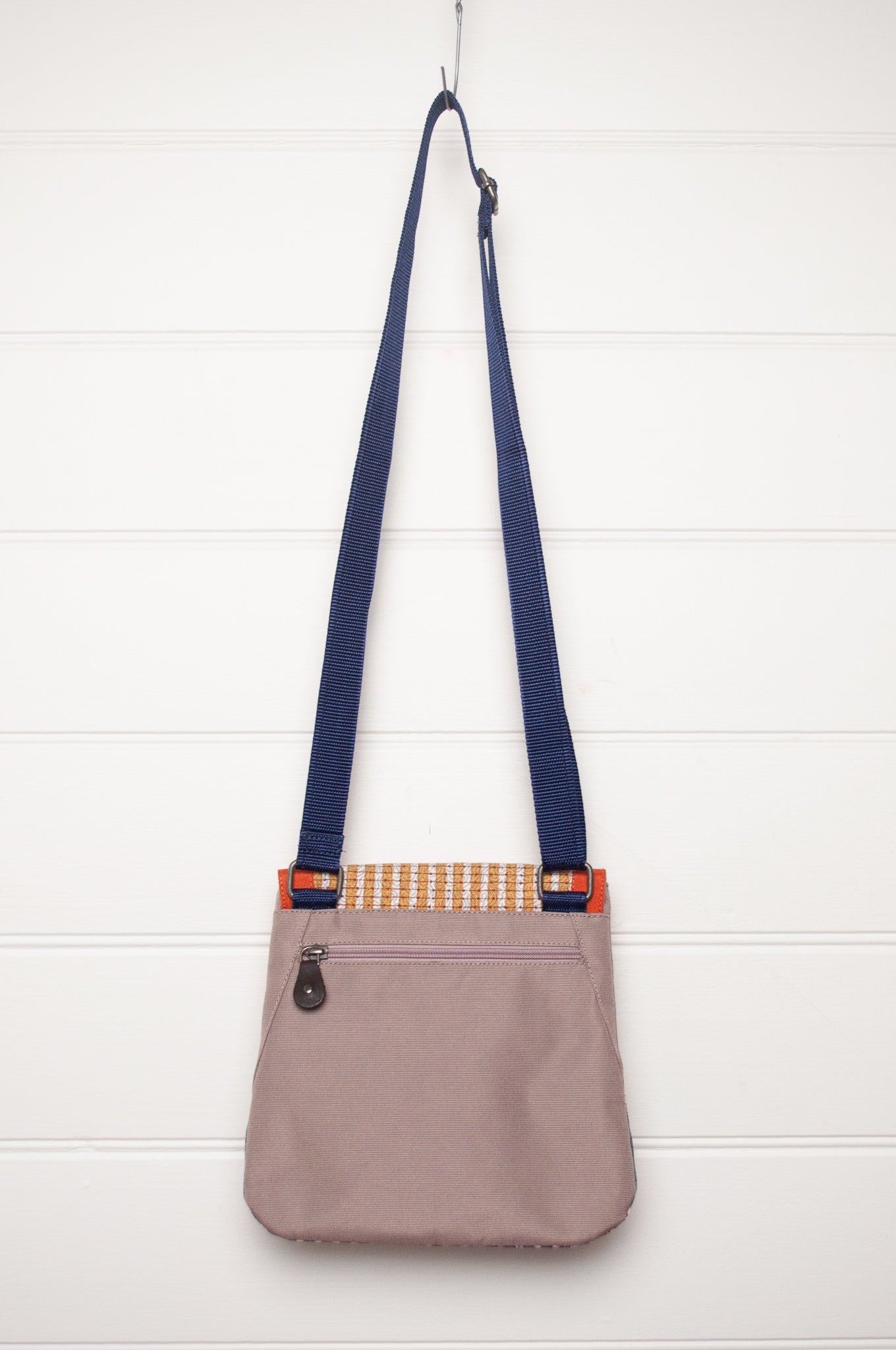 Anna Kaszer cotton canvas Samara  crossbody bag in blue and mustard.