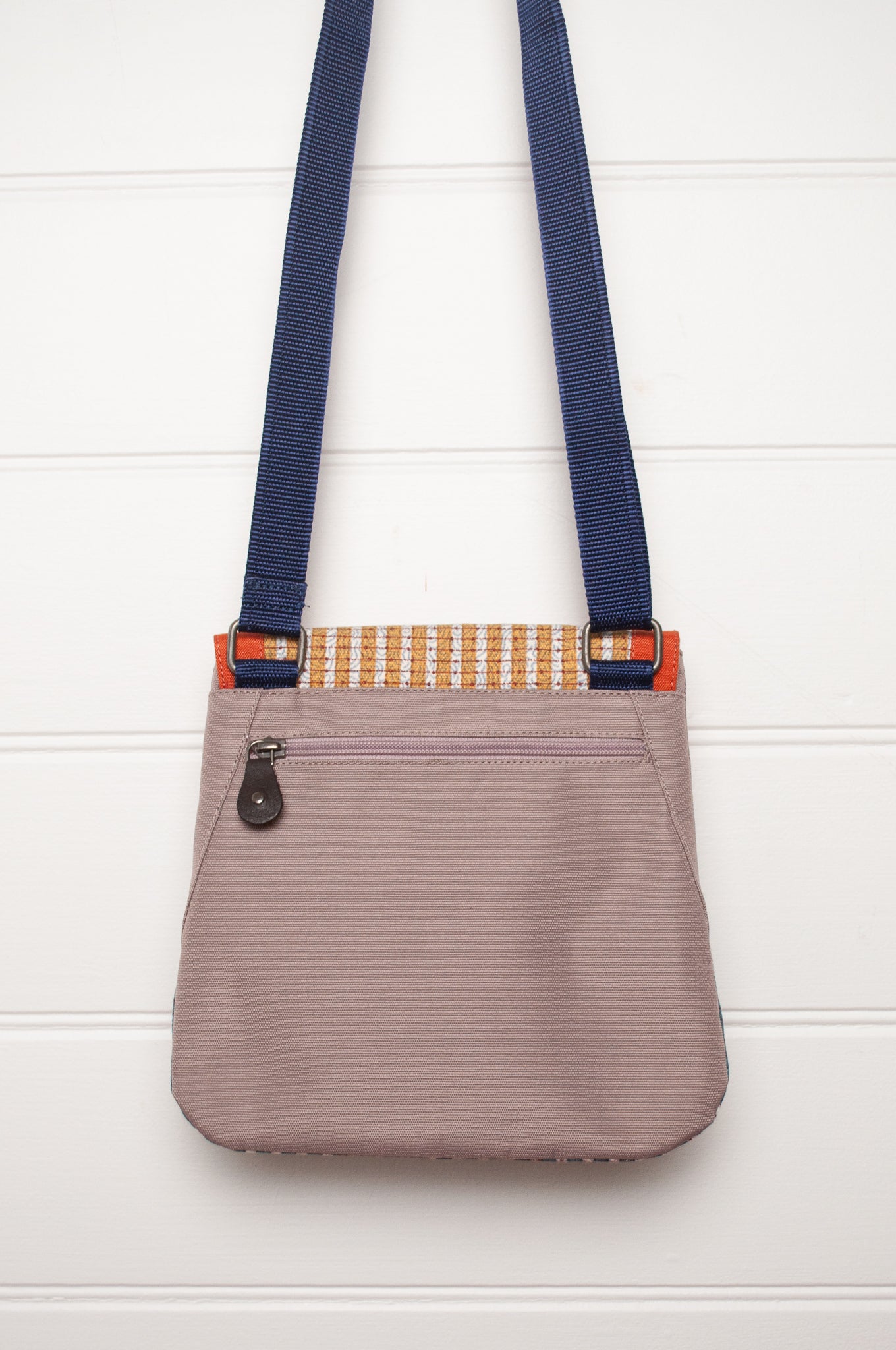 Anna Kaszer cotton canvas Samara  crossbody bag in blue and mustard.
