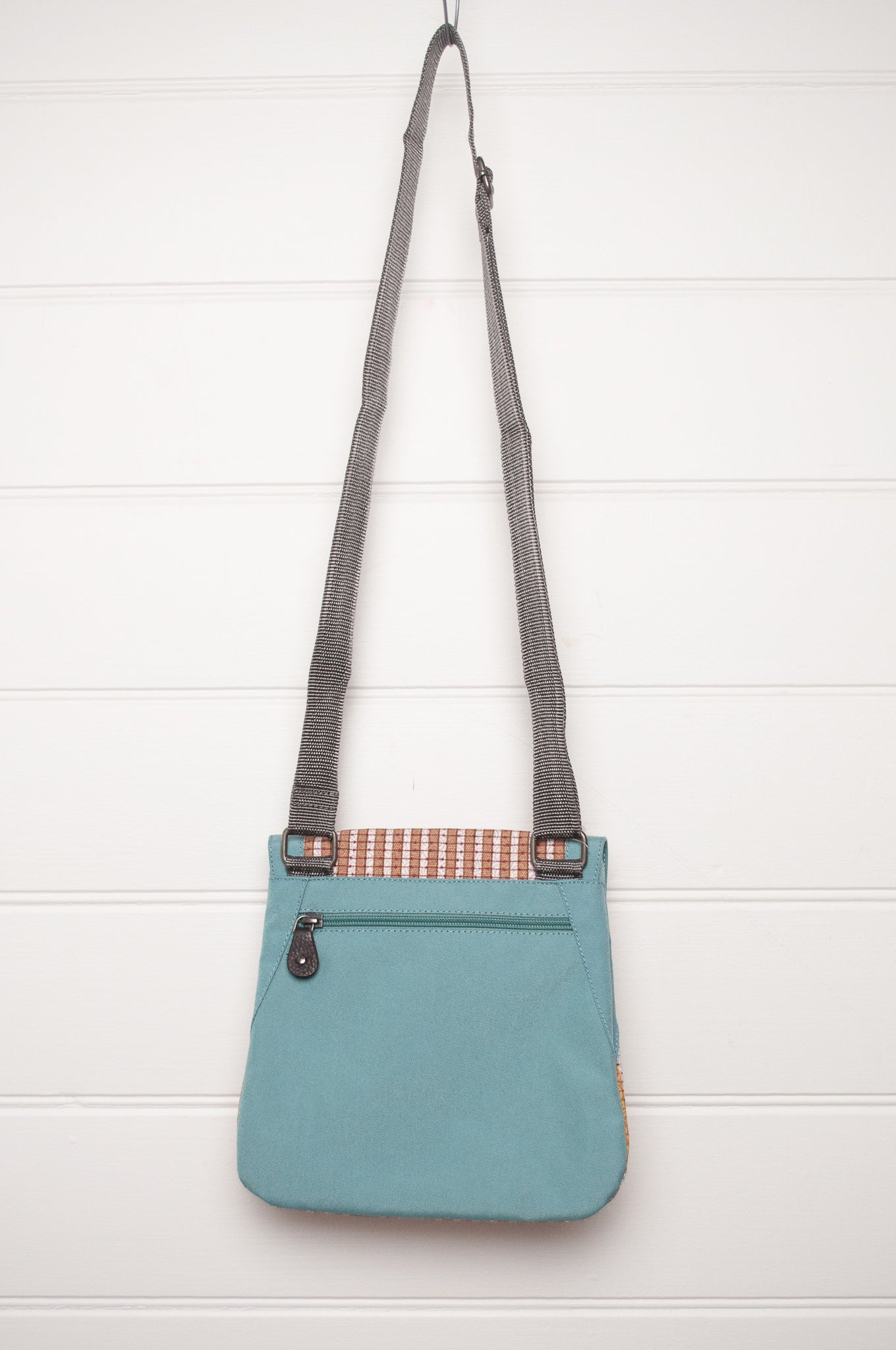 Anna Kaszer cotton canvas Samara  crossbody bag in blue and mustard.