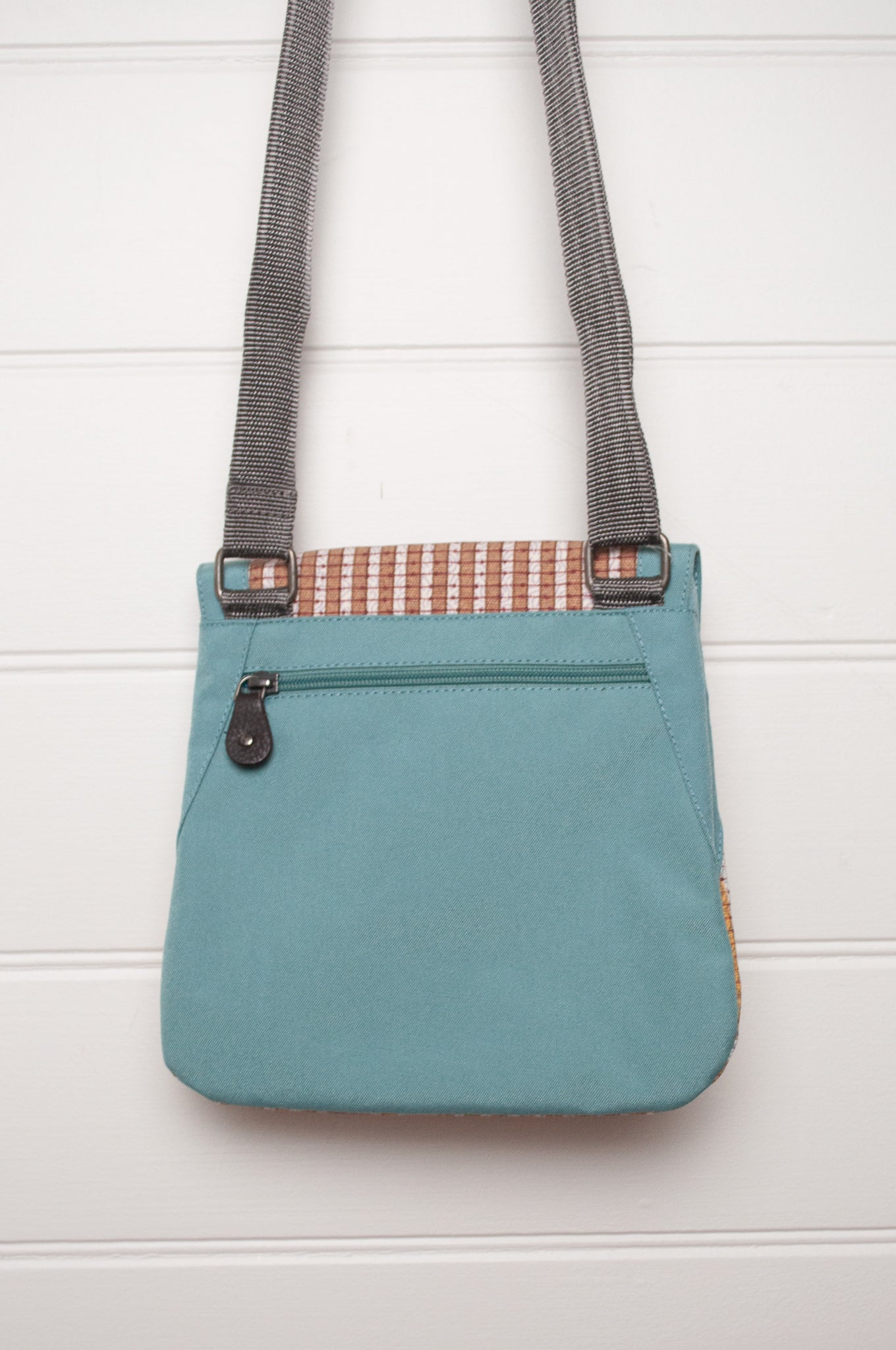 Anna Kaszer cotton canvas Samara  crossbody bag in blue and mustard.