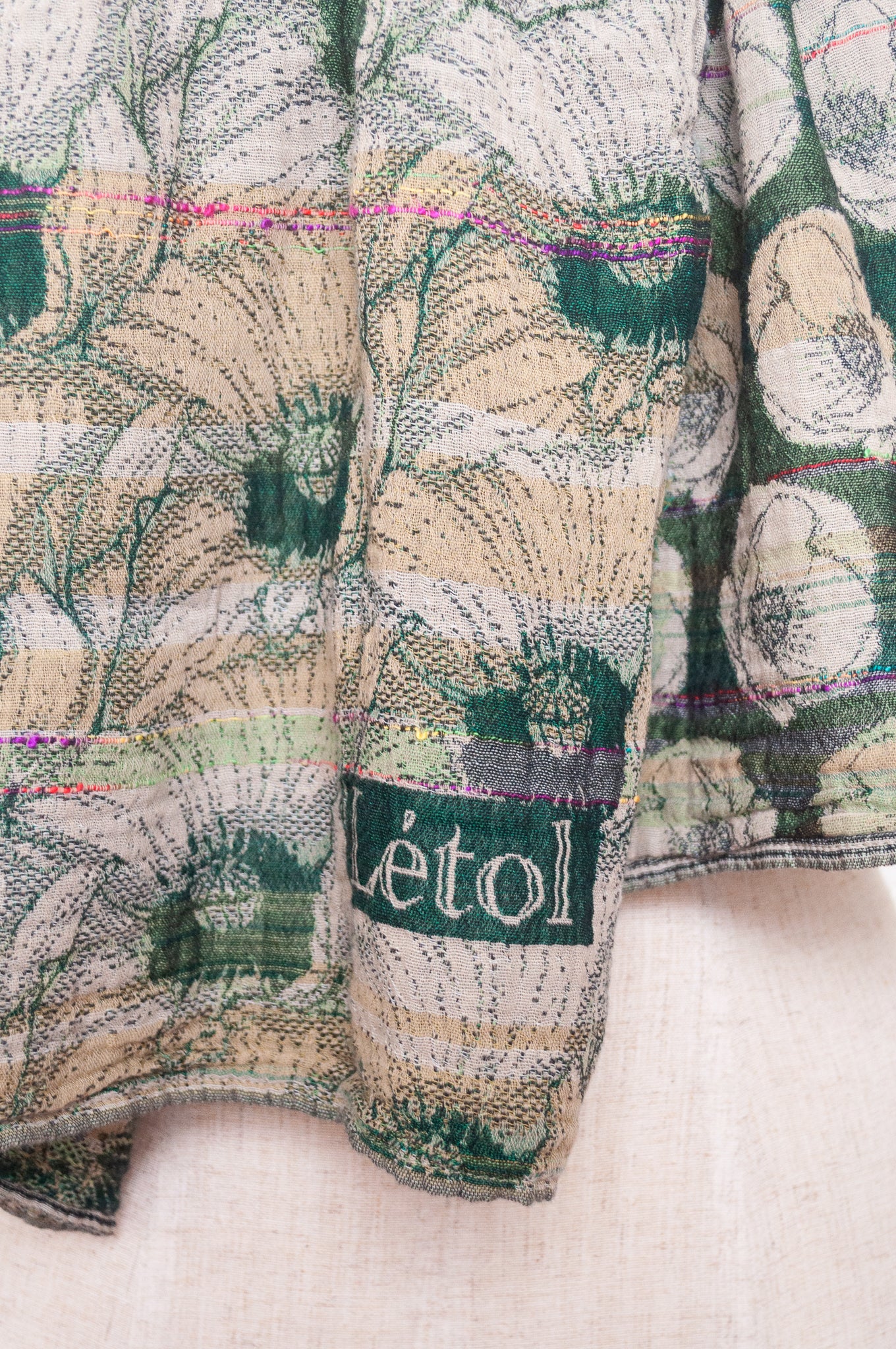 Letol organic cotton jacquard floral scarf Stephanie in trefle green.