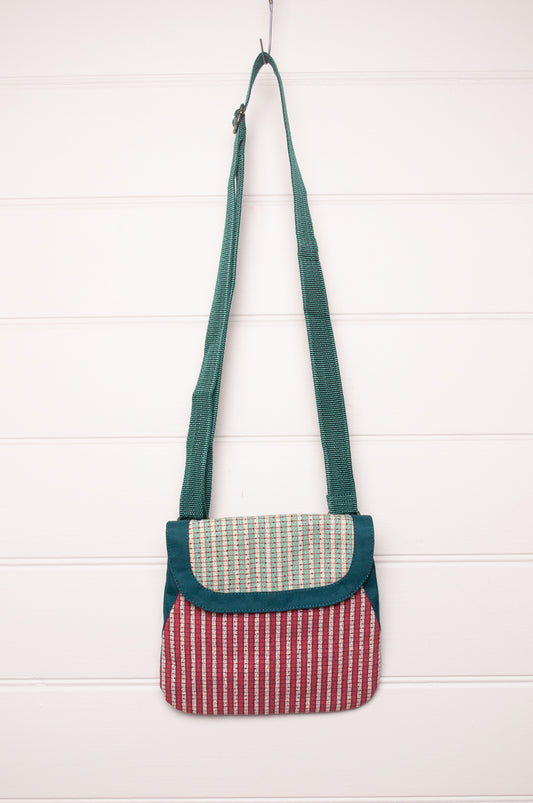 Anna Kaszer cotton canvas Samara  crossbody bag in red and green.