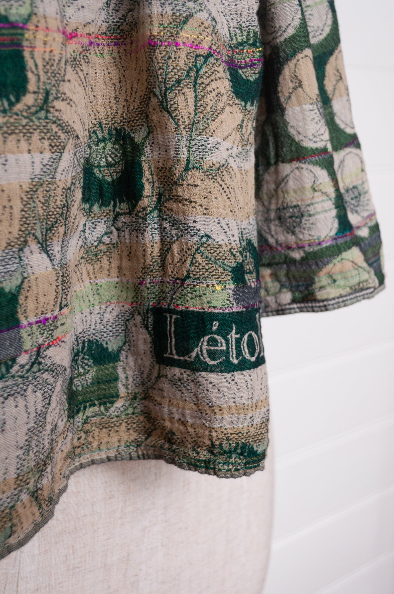 Letol organic cotton jacquard floral scarf Stephanie in trefle green.