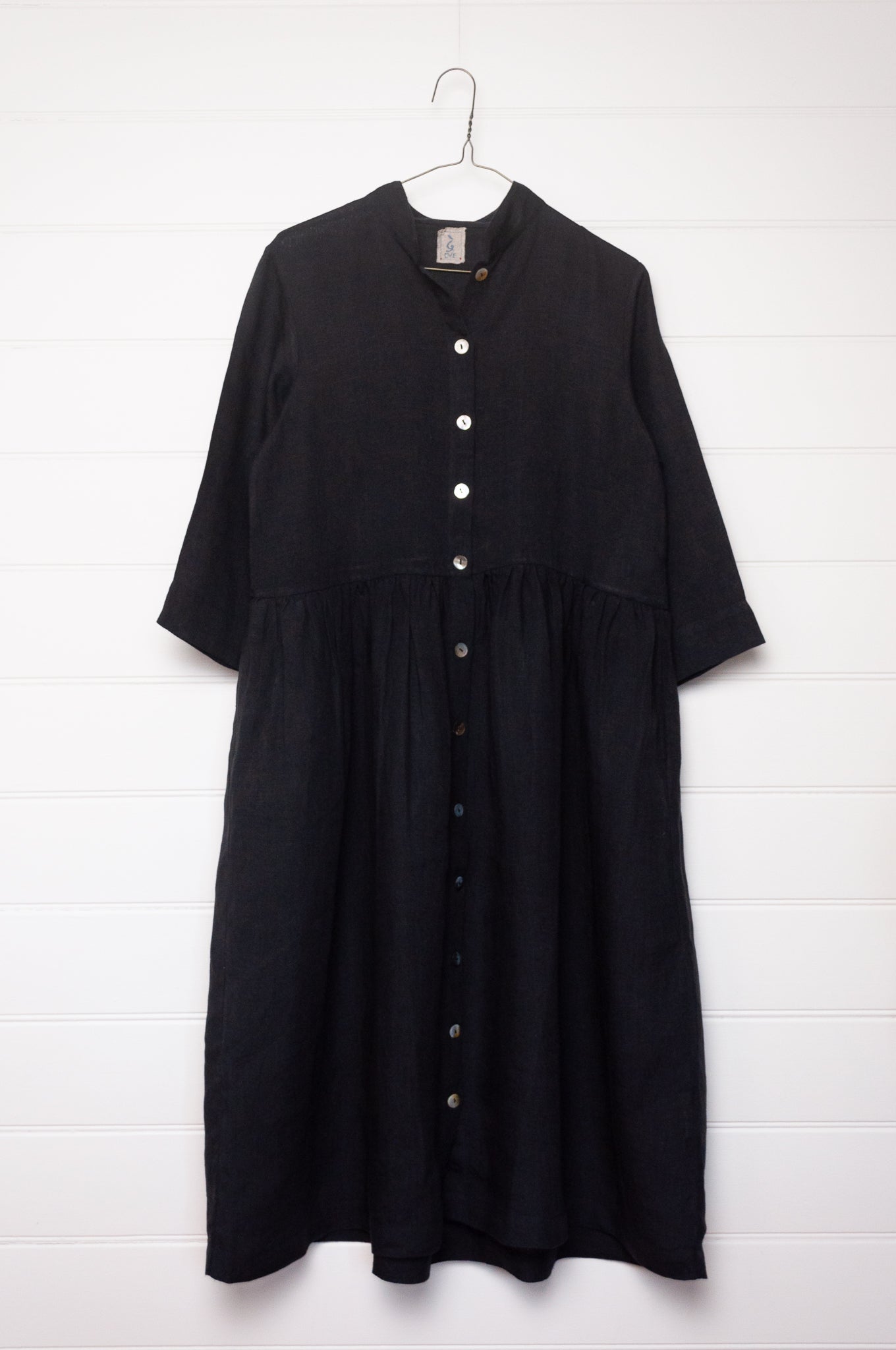 Dve button up Tara shirt dress in black linen.