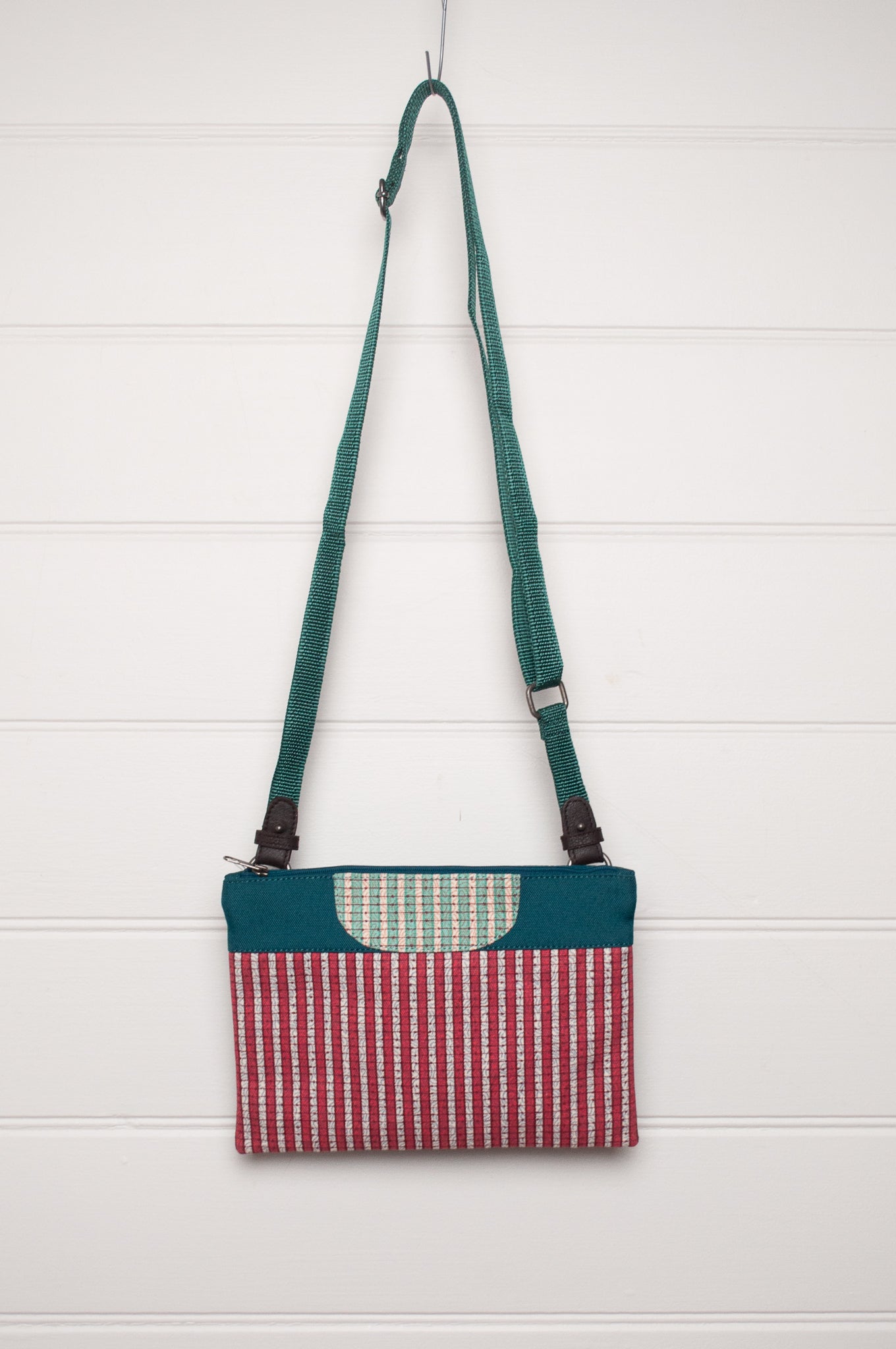 Anna Kaszer cotton canvas Rola mini crossbody bag in green and red.