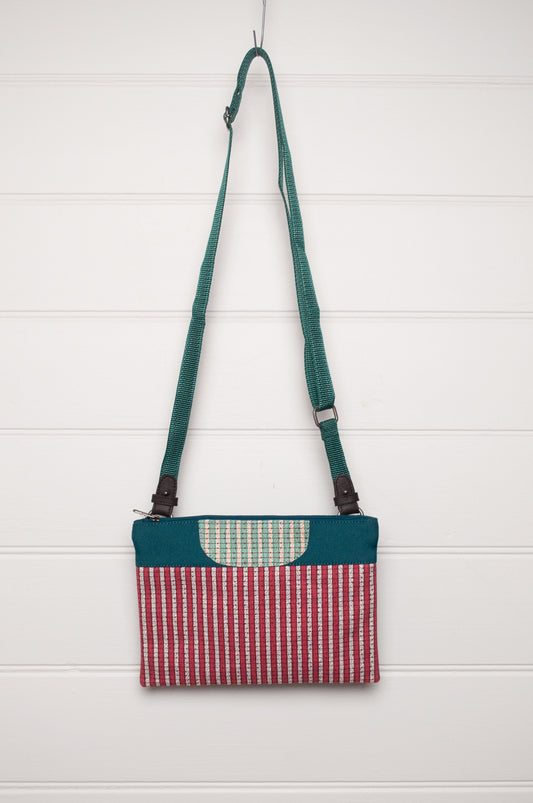 Anna Kaszer cotton canvas Rola mini crossbody bag in green and red.