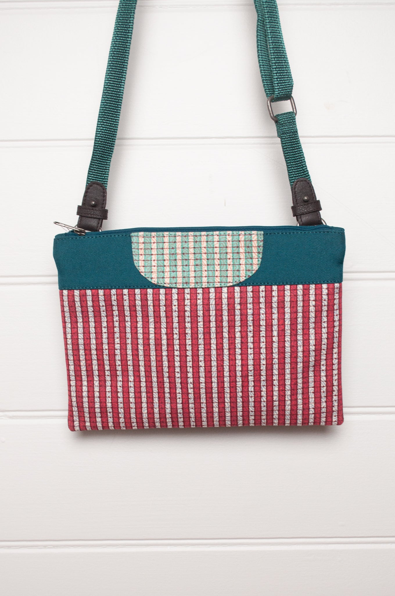 Anna Kaszer cotton canvas Rola mini crossbody bag in green and red.