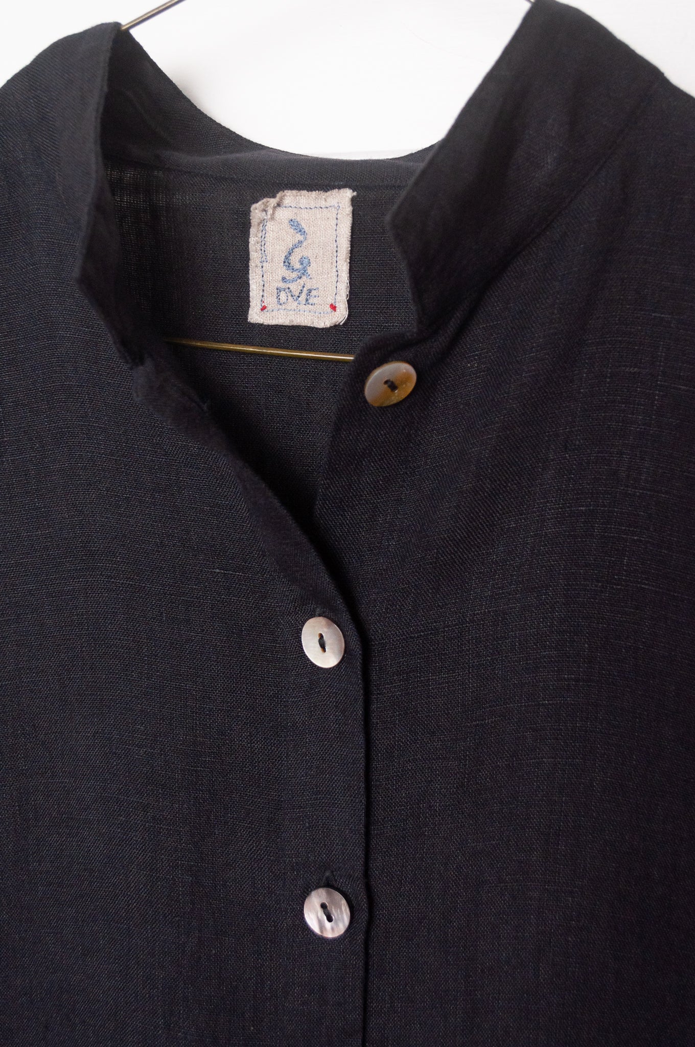 Dve button up Tara shirt dress in black linen.