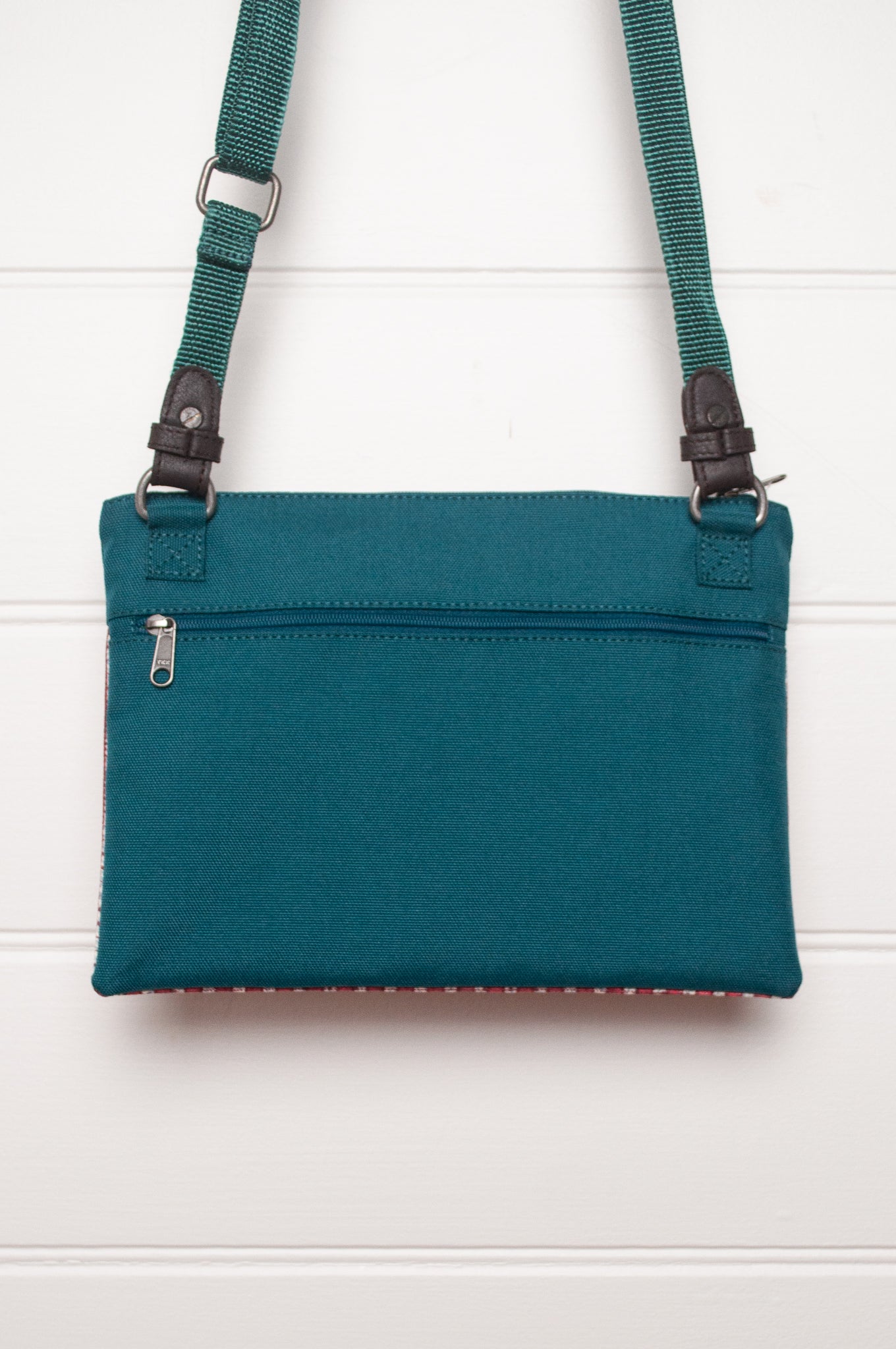 Anna Kaszer cotton canvas Rola mini crossbody bag in green and red.