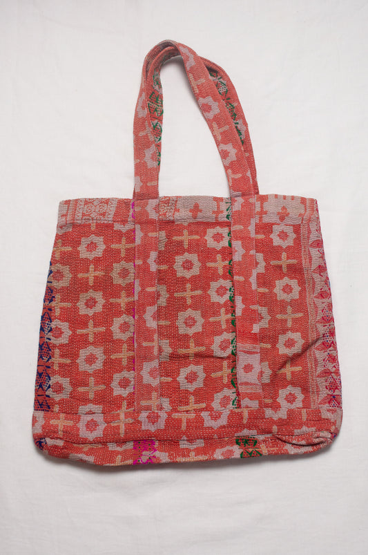Vintage kantha quilt market tote bag.