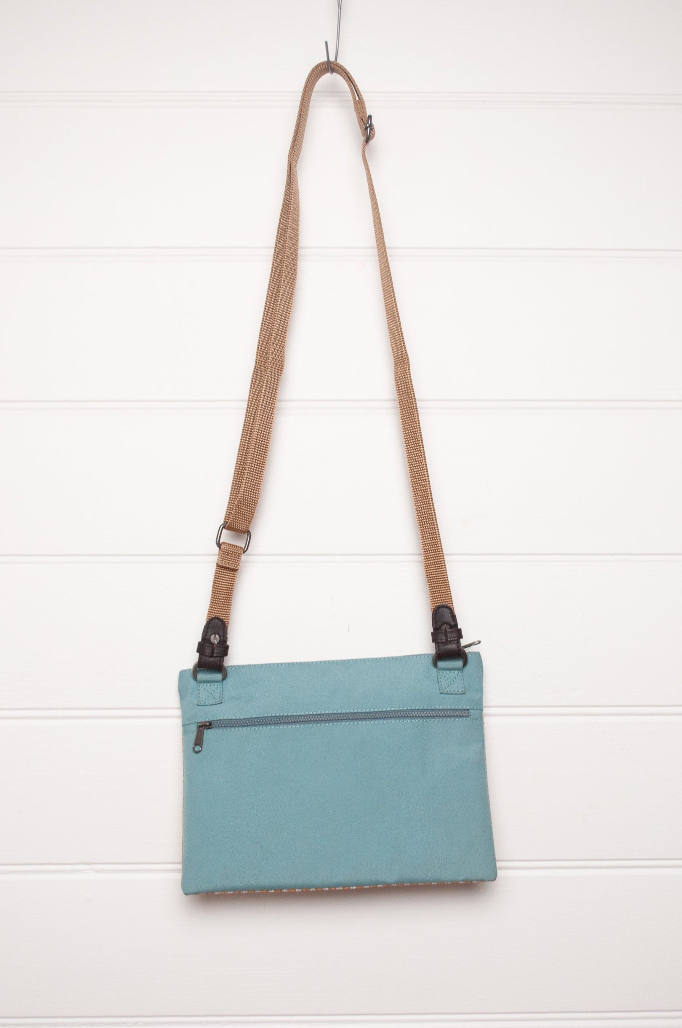 Anna Kaszer cotton canvas Rola mini crossbody bag in mustard and aqua.