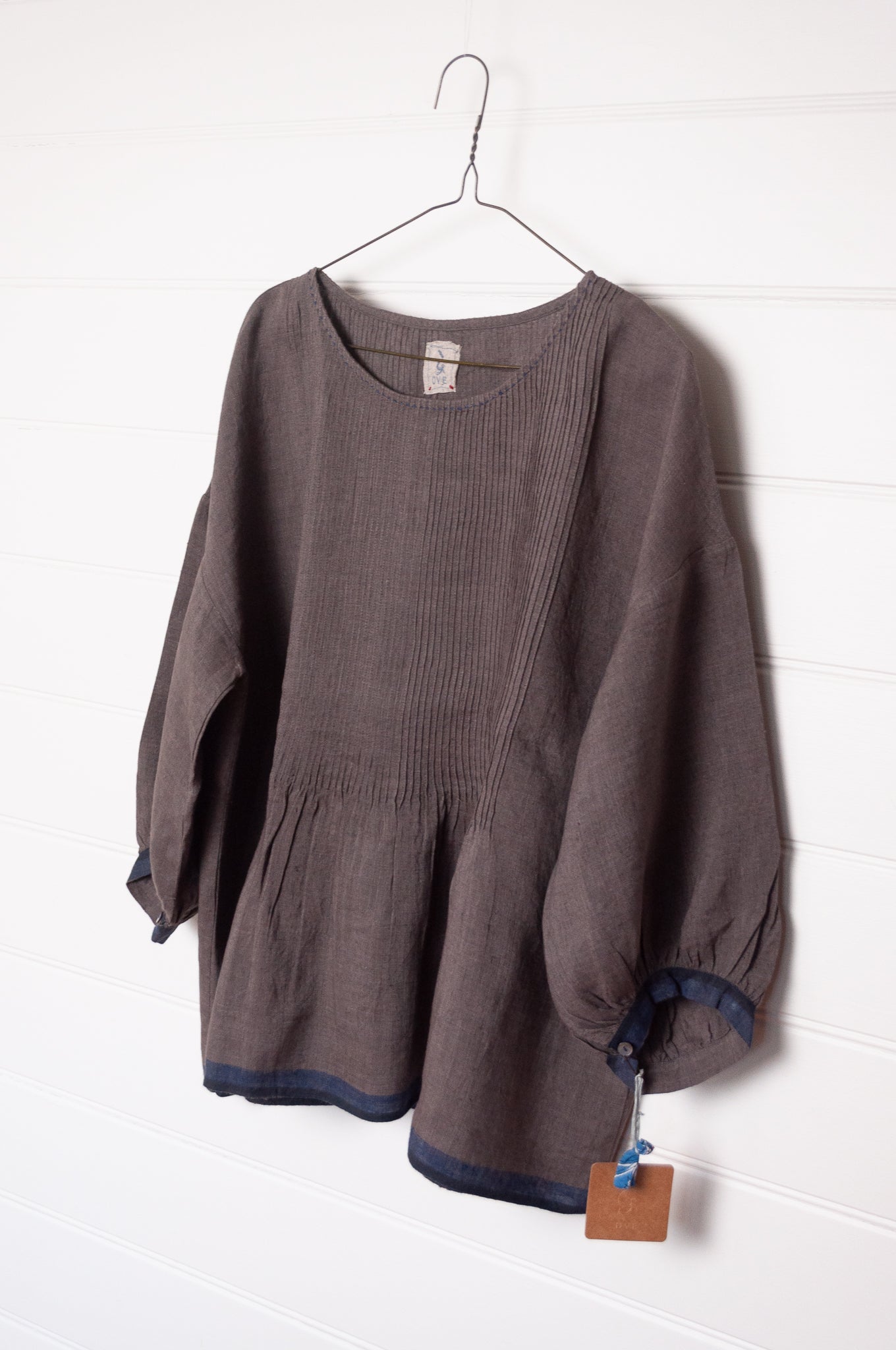 Dve one size pintucked linen Anisha top in storm grey.
