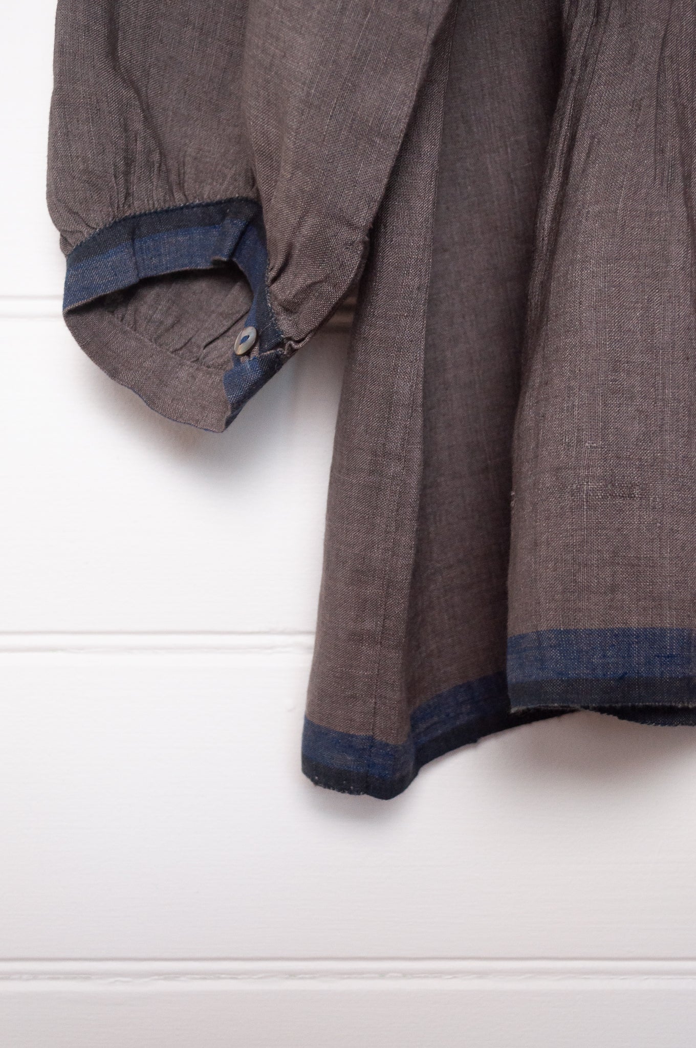Dve one size pintucked linen Anisha top in storm grey.