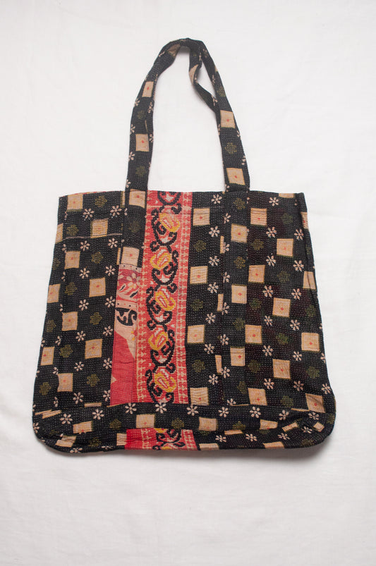 Vintage kantha quilt market tote bag.