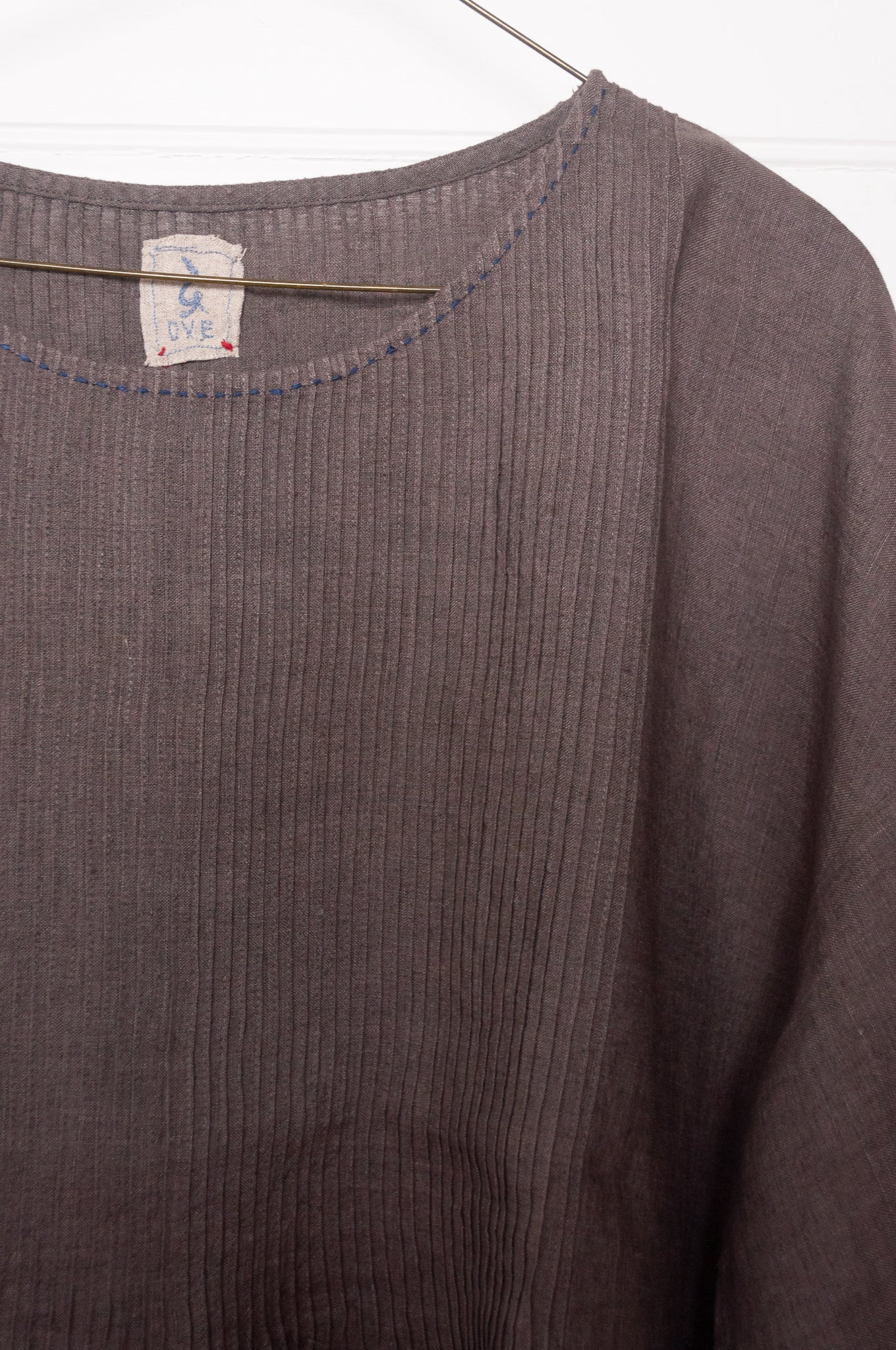 Dve one size pintucked linen Anisha top in storm grey.