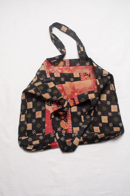 Vintage kantha quilt market tote bag.