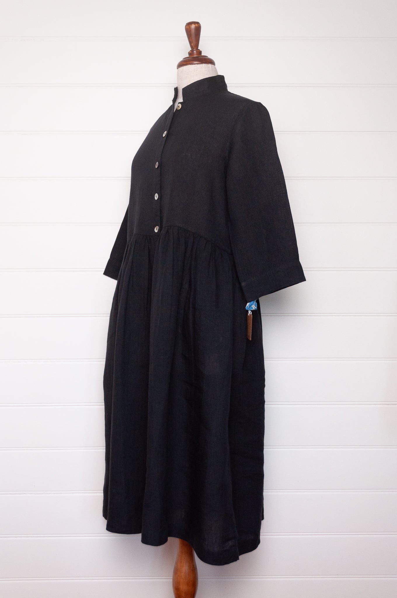 Dve button up Tara shirt dress in black linen.