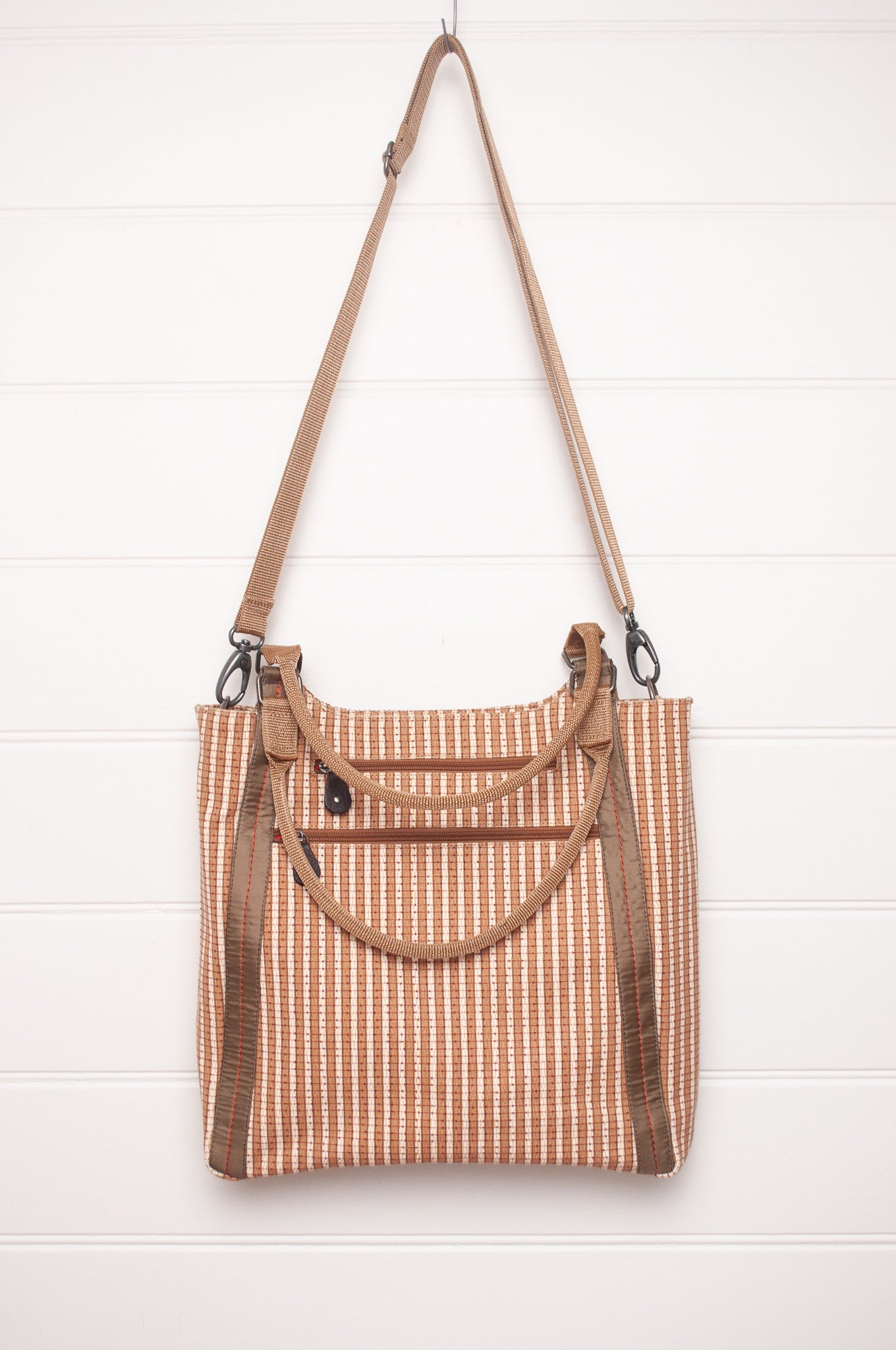 Anna Kaszer Jula cotton canvas tote bag in mustard and taupe.