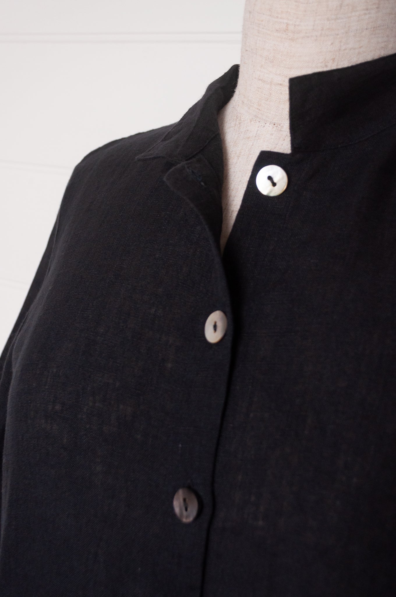 Dve button up Tara shirt dress in black linen.