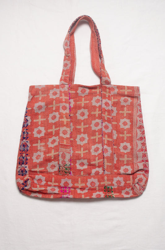 Vintage kantha quilt market tote bag.