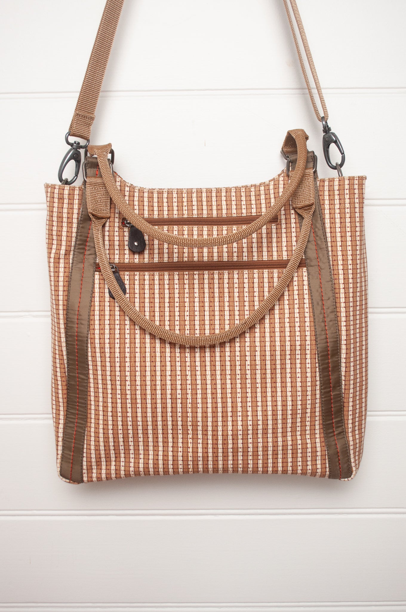 Anna Kaszer Jula cotton canvas tote bag in mustard and taupe.