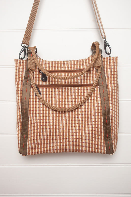 Anna Kaszer Jula cotton canvas tote bag in mustard and taupe.