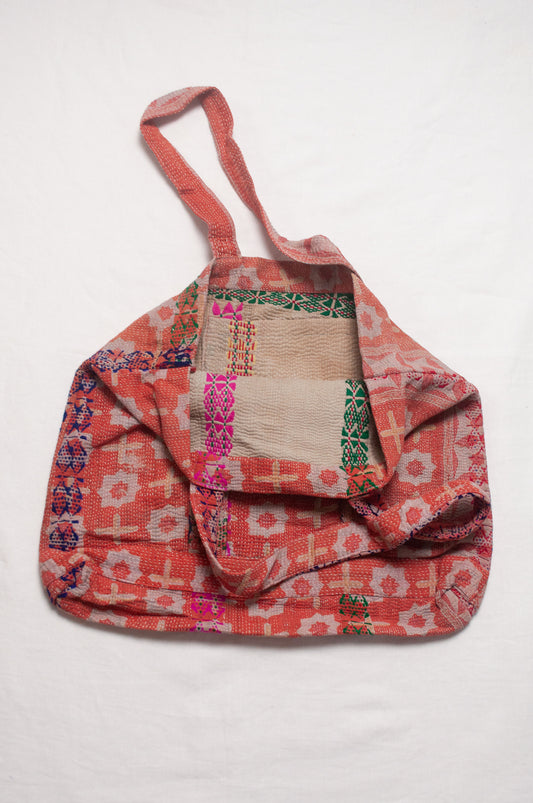 Vintage kantha quilt market tote bag.