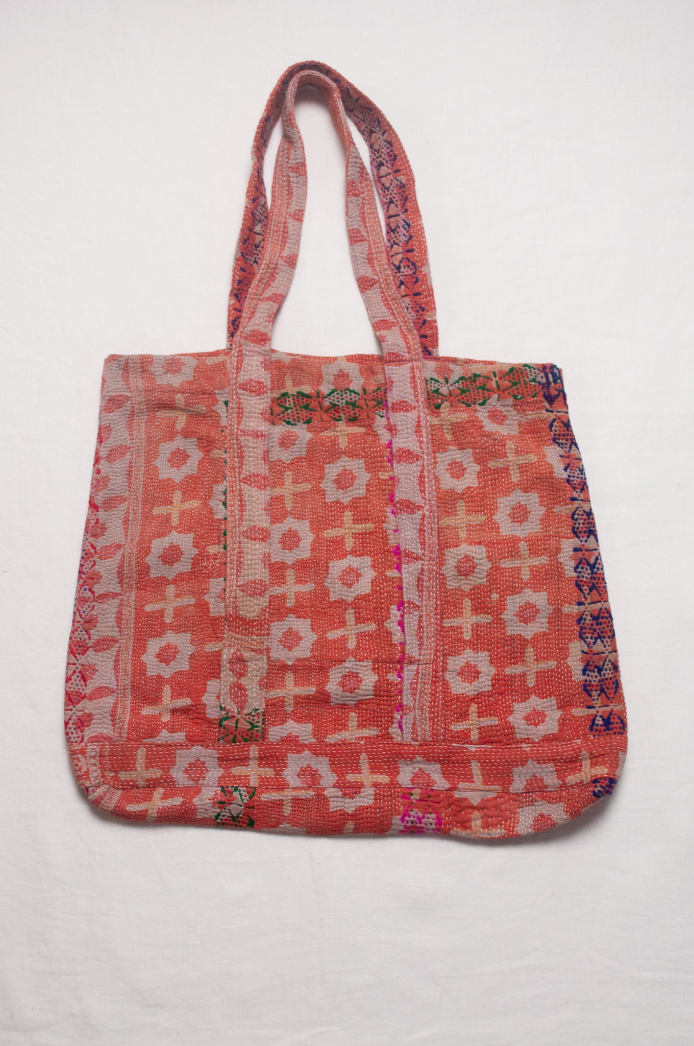 Vintage kantha quilt market tote bag.