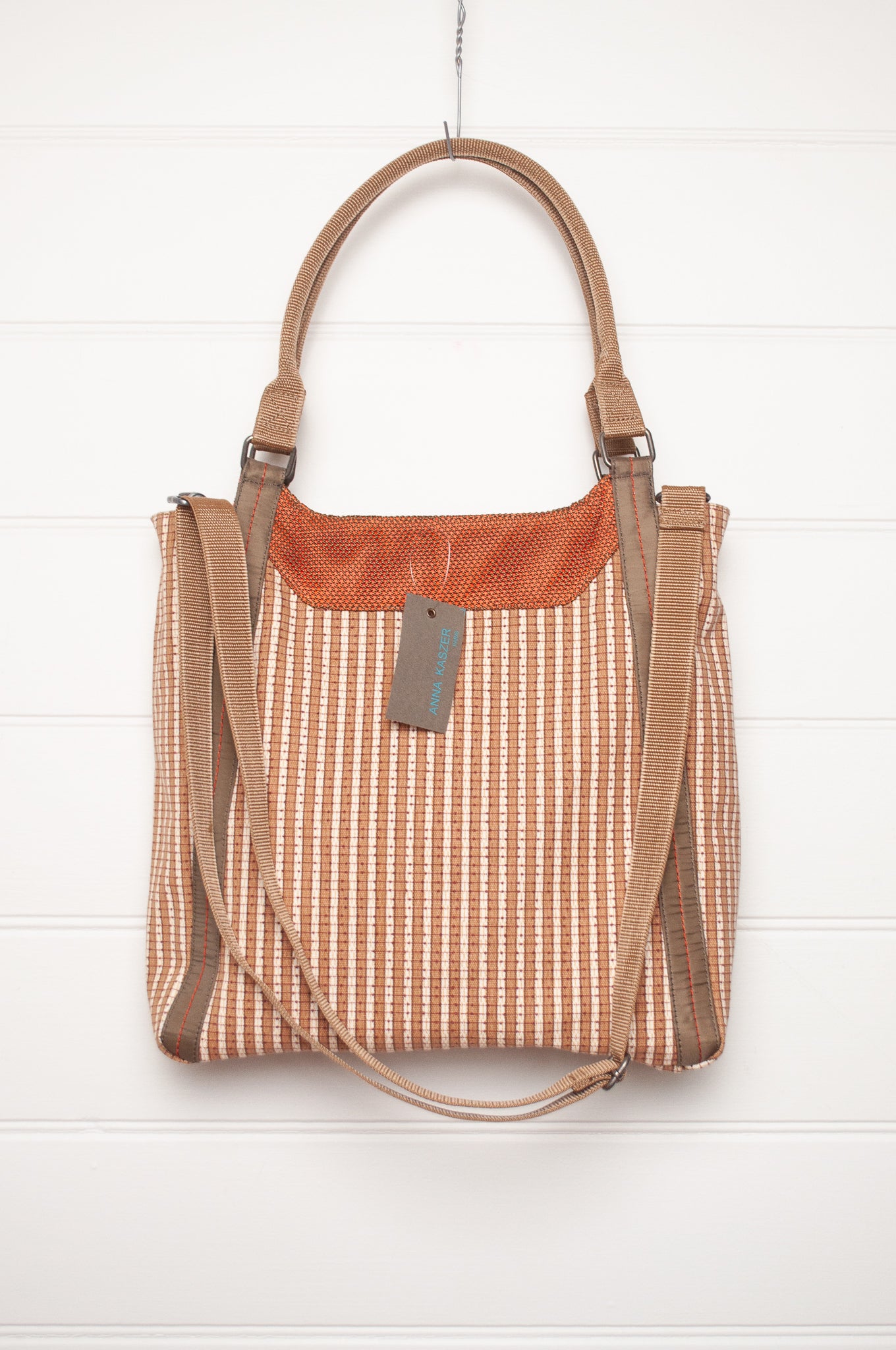 Anna Kaszer Jula cotton canvas tote bag in mustard and taupe.