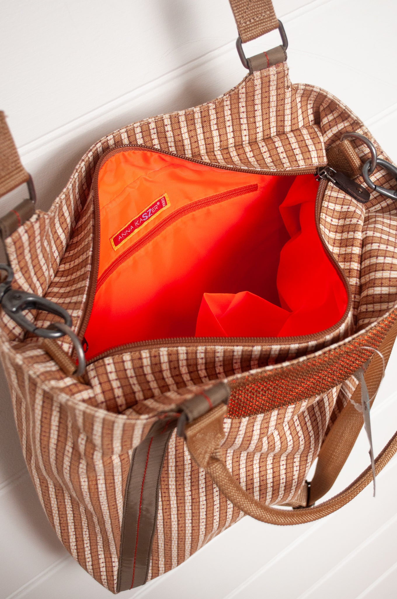 Anna Kaszer Jula cotton canvas tote bag in mustard and taupe.