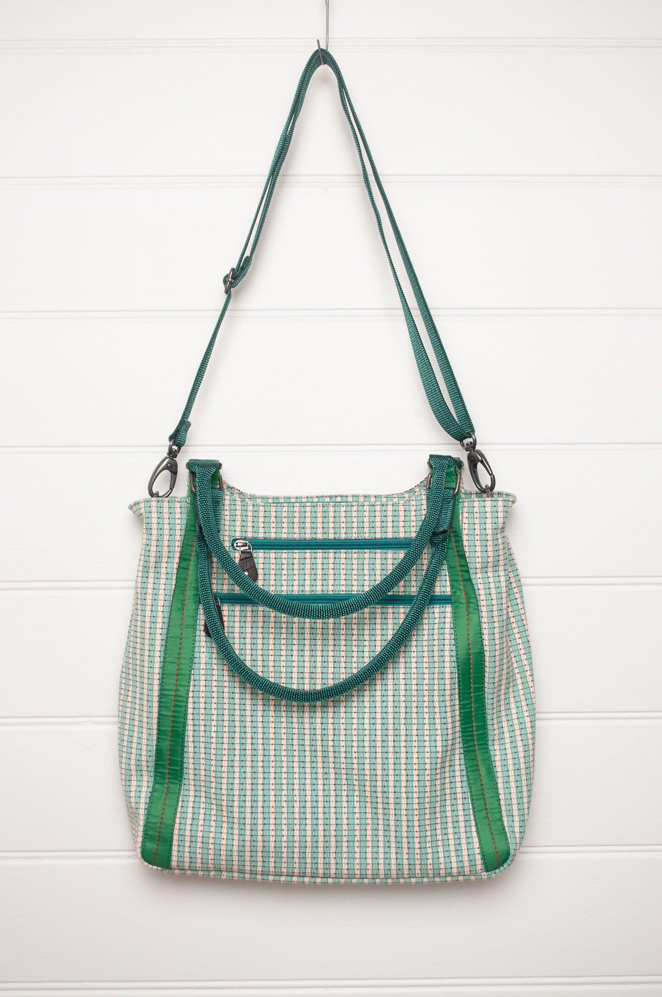 Anna Kaszer Jula cotton canvas tote bag in green and blue.