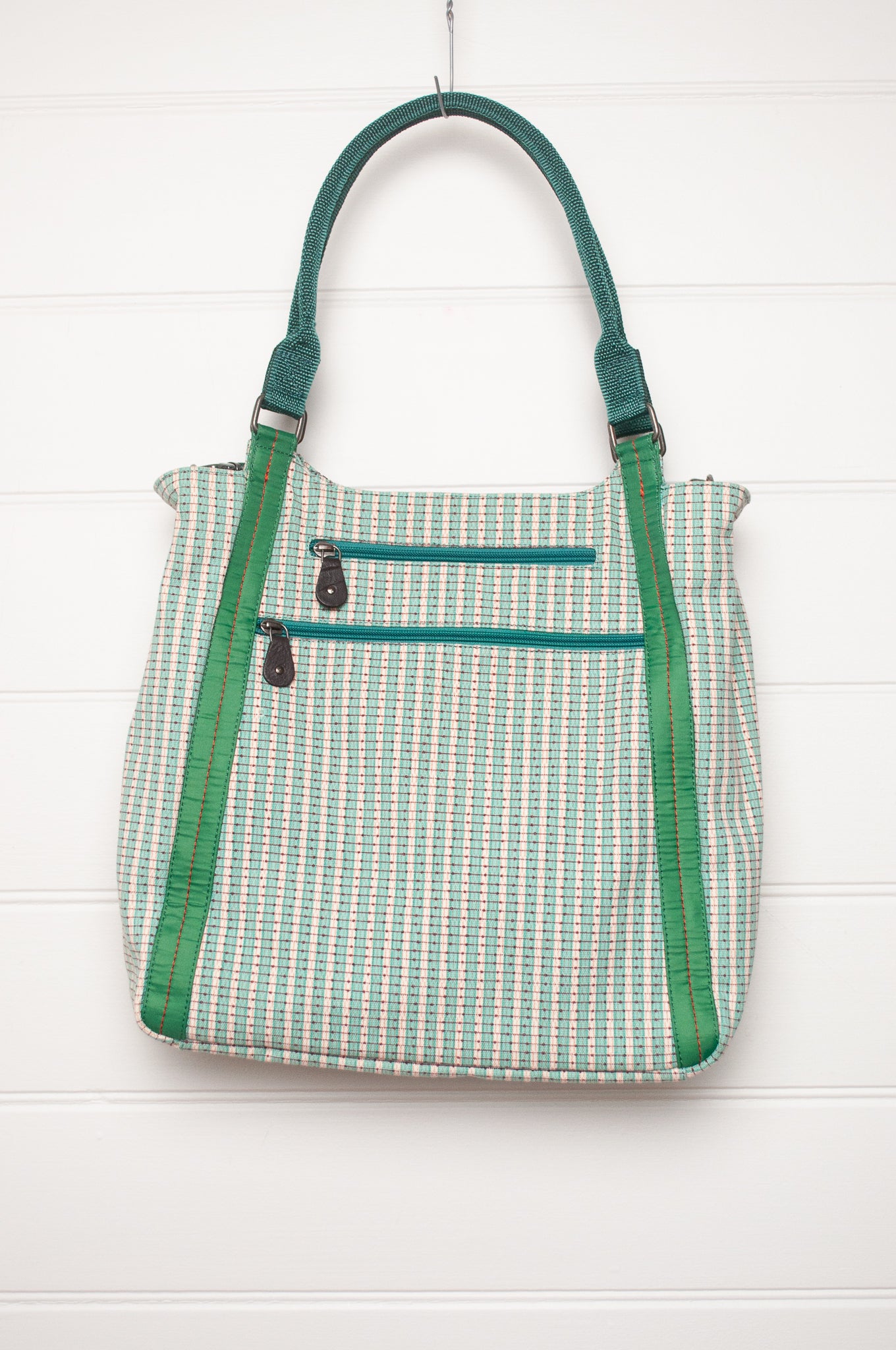 Anna Kaszer Jula cotton canvas tote bag in green and blue.